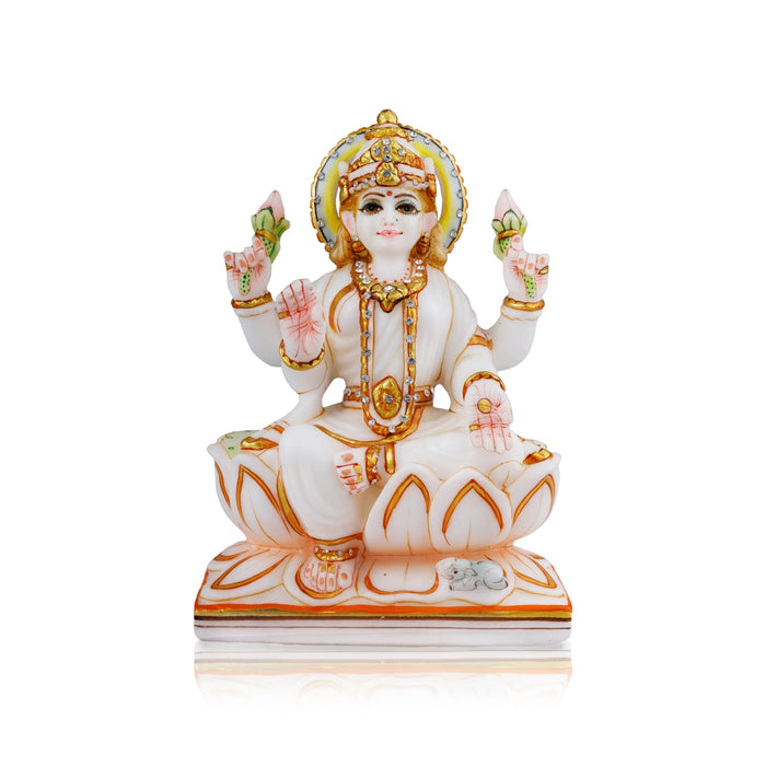 Lakshmi Idol - 8 x 5.5 Inches | Marble Murti/ Painted Lakshmi Murti for Pooja