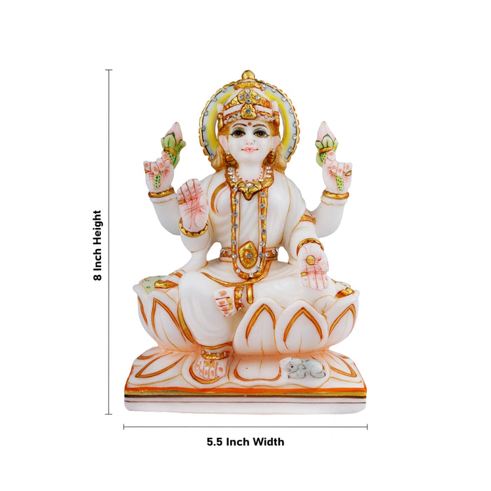 Lakshmi Idol - 8 x 5.5 Inches | Marble Murti/ Painted Lakshmi Murti for Pooja