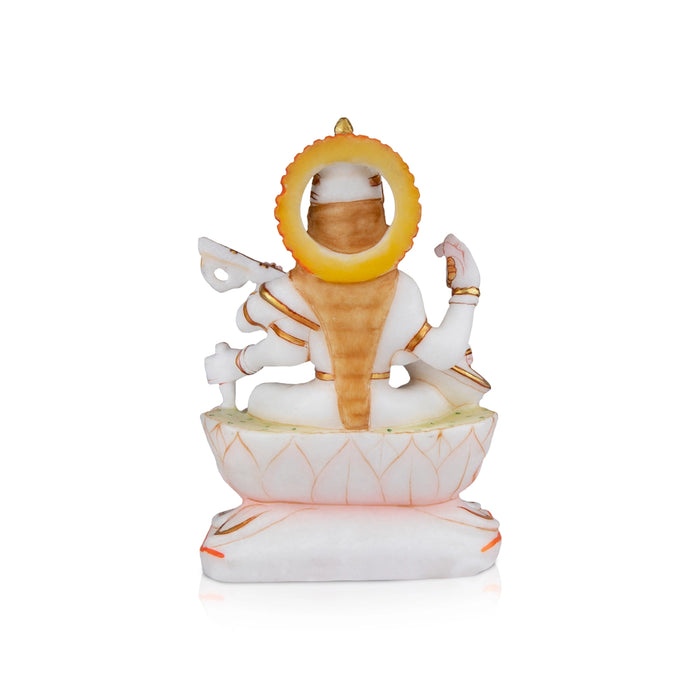 Saraswati Murti - 8 x 5.5 Inches | Marble Murti/ Painted Saraswati Idol for Pooja