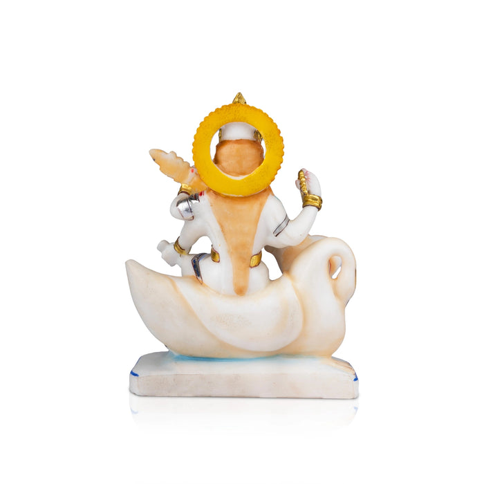 Saraswati Murti - 10 x 8 Inches | Marble Murti/ Saraswati Idol Sitting On Swan/ Painted Saraswati Statue for Pooja