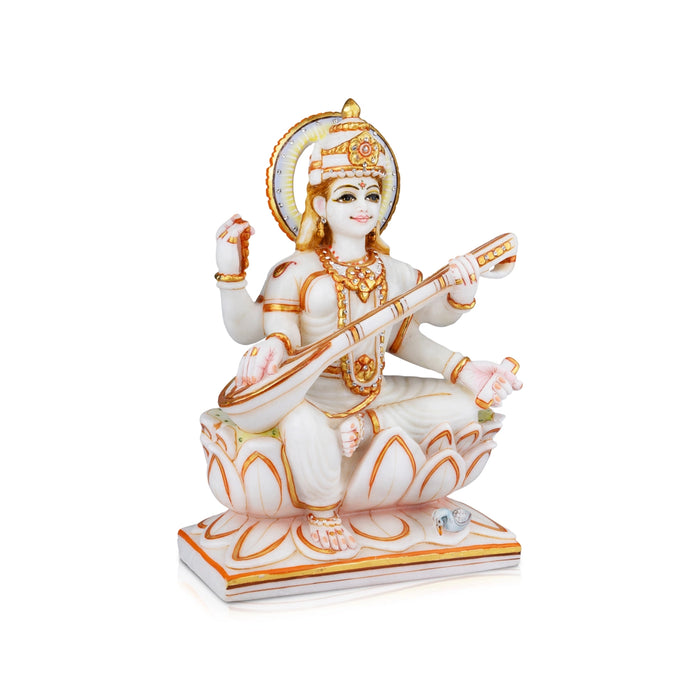 Saraswati Murti - 12 x 9 Inches | Marble Murti/ Painted Saraswati Idol for Pooja