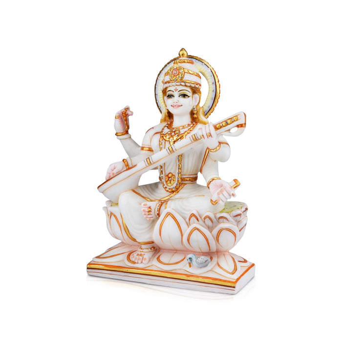 Saraswati Murti - 12 x 9 Inches | Marble Murti/ Painted Saraswati Idol for Pooja