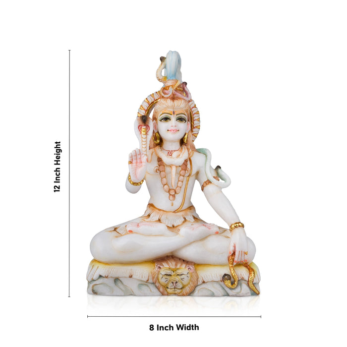 Shivan Statue - 12 x 8 Inches | Marble Murti/ Shiv Murti/ Painted Shivan Idol for Pooja - Fibre Murties