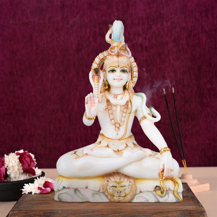 Shivan Statue - 12 x 8 Inches | Marble Murti/ Shiv Murti/ Painted Shivan Idol for Pooja