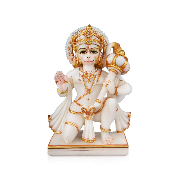 Anjaneya Statue - 12 x 9 Inches | Hanuman Statue/ Marble Murti/ Hanuman Murti for Pooja/ 5.765 Kgs