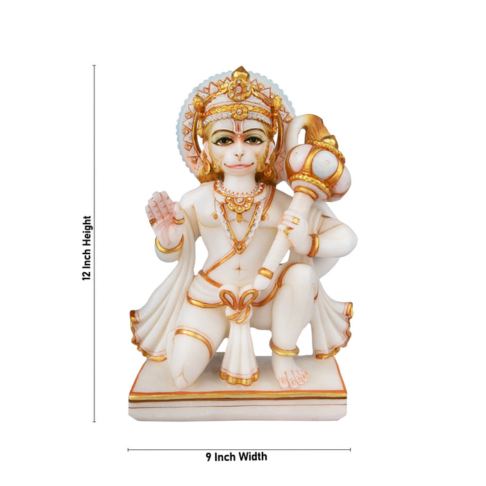 Anjaneya Statue - 12 x 9 Inches | Hanuman Statue/ Marble Murti/ Hanuman Murti for Pooja/ 5.765 Kgs