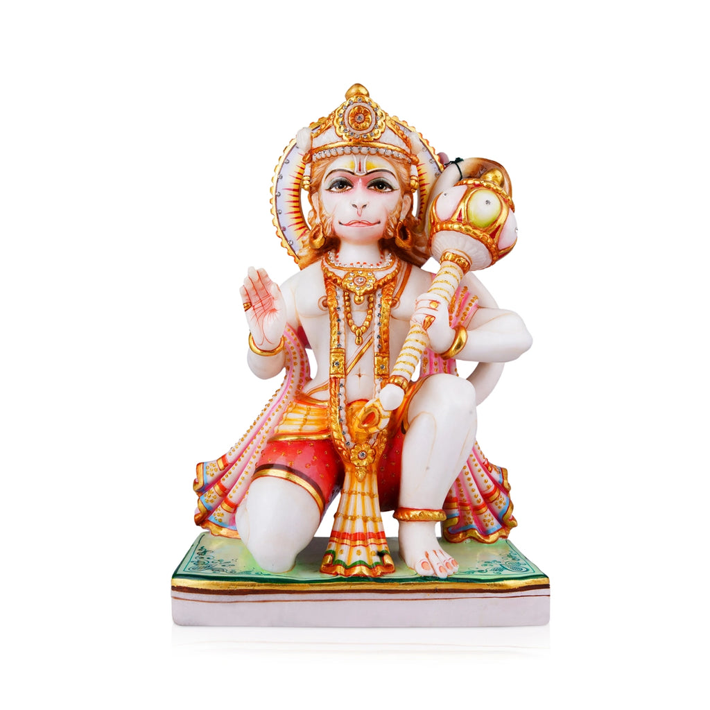 Anjaneya Statue - 15 x 10 Inches | Hanuman Statue/ Marble Murti/ Hanuman Murti for Pooja/ 11.500 Kgs