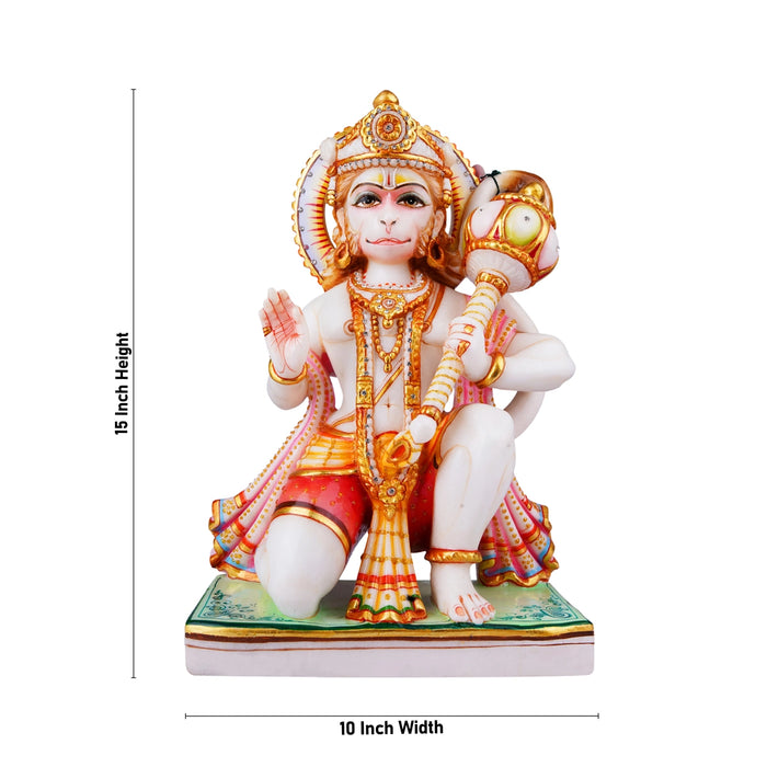 Anjaneya Statue - 15 x 10 Inches | Hanuman Statue/ Marble Murti/ Hanuman Murti for Pooja/ 11.500 Kgs