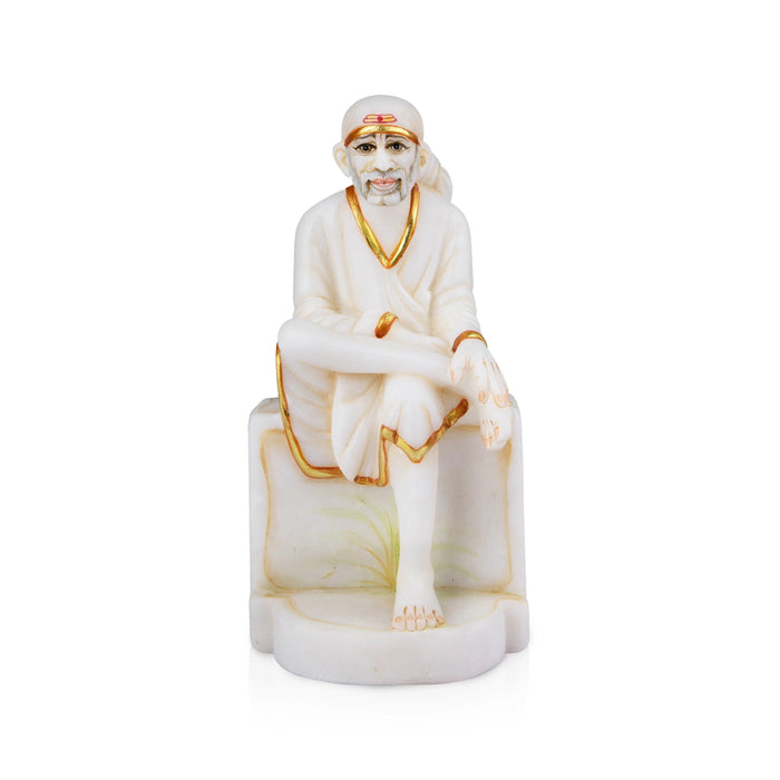 Saibaba Statue - 9 x 4.5 Inches | Marble Murti/ Painted Sai Baba Vigraham for Pooja