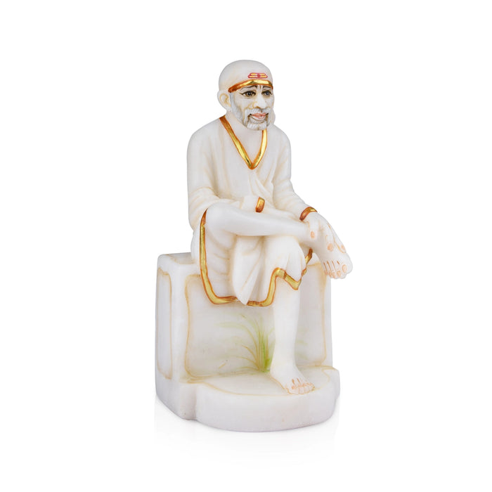 Saibaba Statue - 9 x 4.5 Inches | Marble Murti/ Painted Sai Baba Vigraham for Pooja