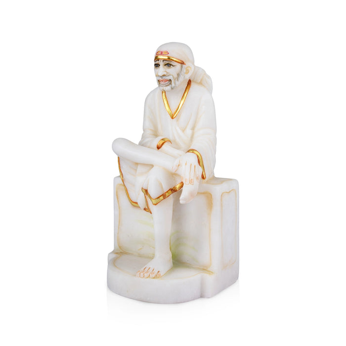 Saibaba Statue - 9 x 4.5 Inches | Marble Murti/ Painted Sai Baba Vigraham for Pooja