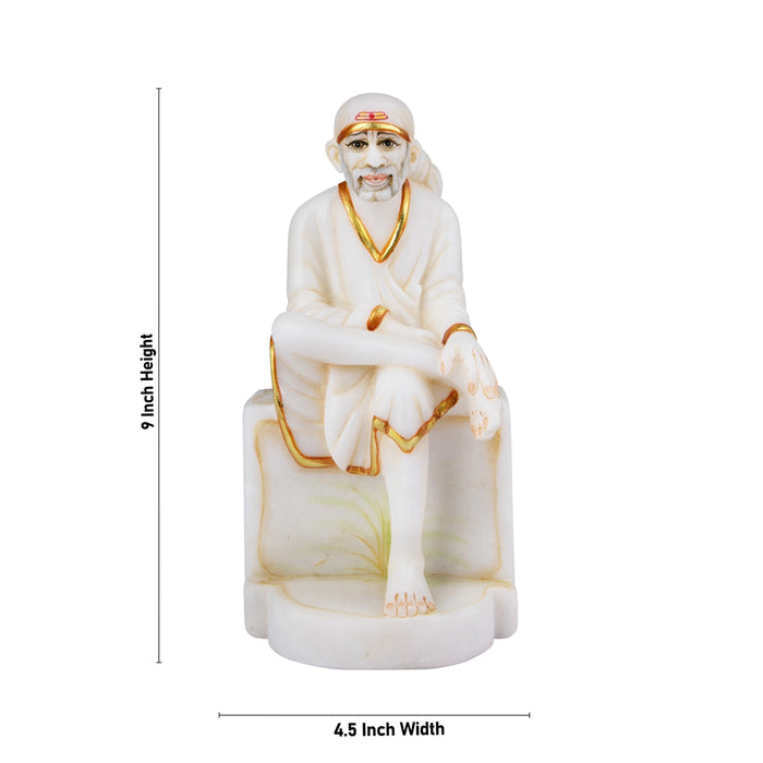 Saibaba Statue - 9 x 4.5 Inches | Marble Murti/ Painted Sai Baba Vigraham for Pooja