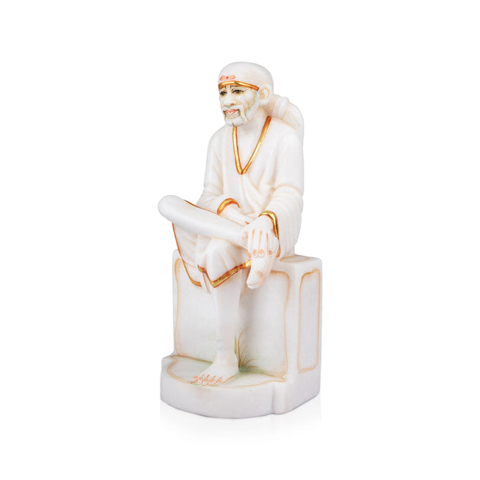 Saibaba Statue - 12 x 6 Inches | Marble Murti/ Sai Baba Vigraham/ Painted Saibaba Idol for Pooja