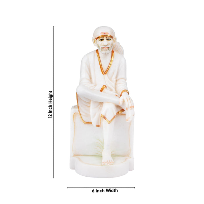 Saibaba Statue - 12 x 6 Inches | Marble Murti/ Sai Baba Vigraham/ Painted Saibaba Idol for Pooja