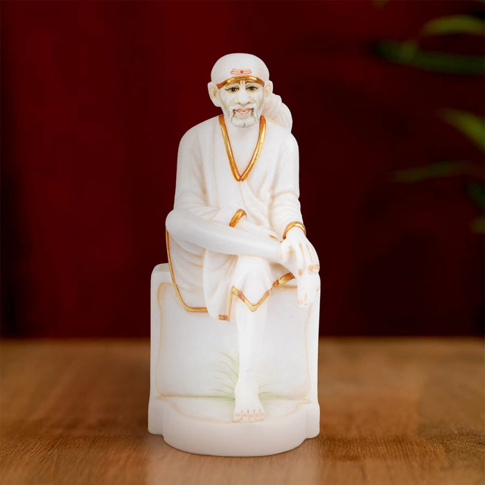 Saibaba Statue - 12 x 6 Inches | Marble Murti/ Sai Baba Vigraham/ Painted Saibaba Idol for Pooja