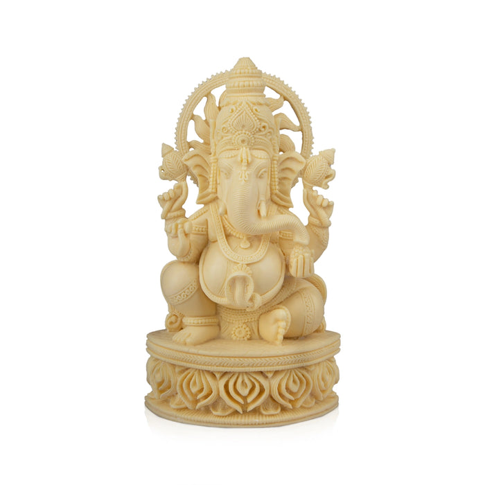 Ganesh Murti Sitting On Chowki - 9 x 5 Inches | Marble Dust Murti/ Ganpati Murti/ Vinayaka Statue for Pooja - Fibre Murties
