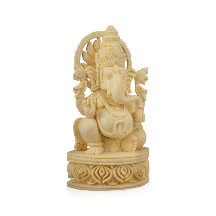 Ganesh Murti Sitting On Chowki - 9 x 5 Inches | Marble Dust Murti/ Ganpati Murti/ Vinayaka Statue for Pooja - Fibre Murties