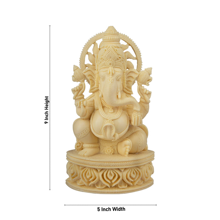 Ganesh Murti Sitting On Chowki - 9 x 5 Inches | Marble Dust Murti/ Ganpati Murti/ Vinayaka Statue for Pooja - Fibre Murties