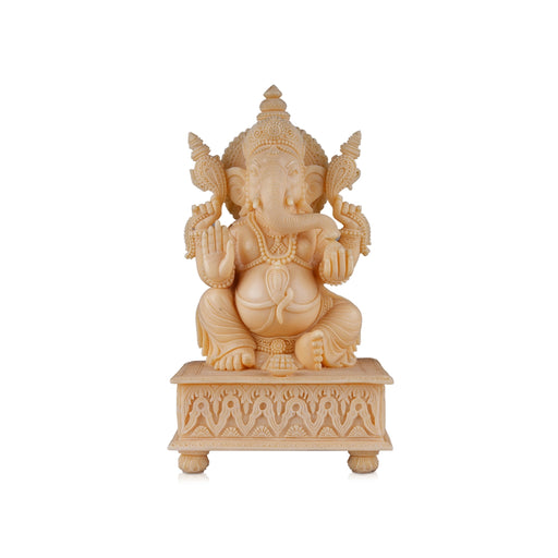 Ganesh Murti Sitting On Chowki - 10 x 6 Inches | Marble Dust Murti/ Ganpati Murti/ Vinayaka Statue for Pooja - Fibre Murties