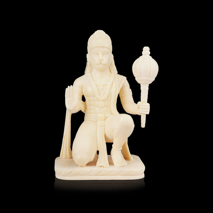 Anjaneya Statue - 7 x 4 Inches | Marble Dust Murti/ Sitting Hanuman Statue for Pooja