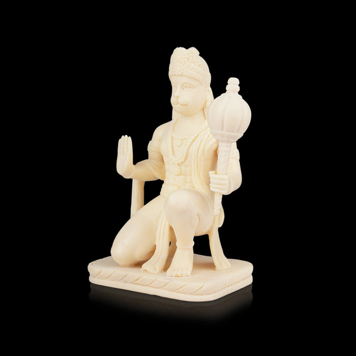 Anjaneya Statue - 7 x 4 Inches | Marble Dust Murti/ Sitting Hanuman Statue for Pooja