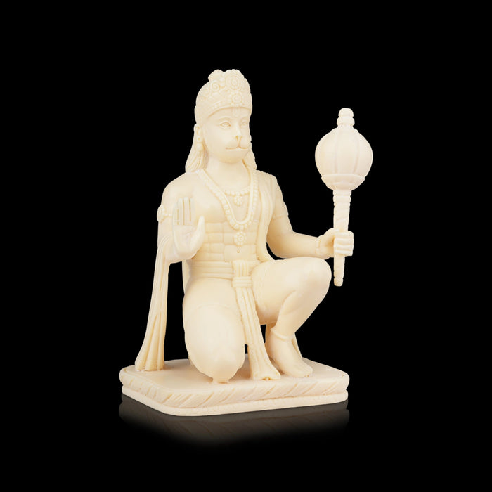 Anjaneya Statue - 7 x 4 Inches | Marble Dust Murti/ Sitting Hanuman Statue for Pooja