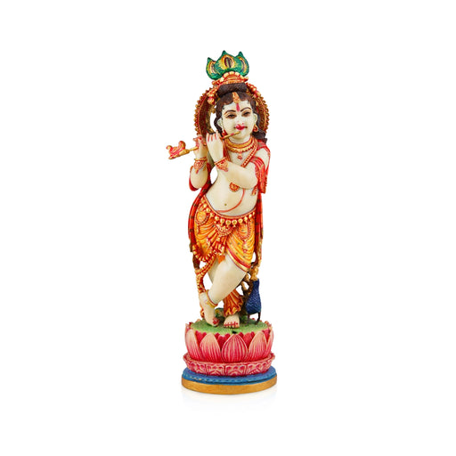 Krishna Murti - 8 x 2.5 Inches | Marble Dust Murti/ Painted Krishna Idol/ Standing Krishna Statue for Pooja - Fibre Murties