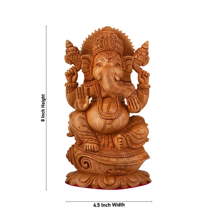 Ganesh Murti - 8 x 4.5 Inches | Wooden Statue/ Ganpati Murti/ Vinayaka Statue for Pooja