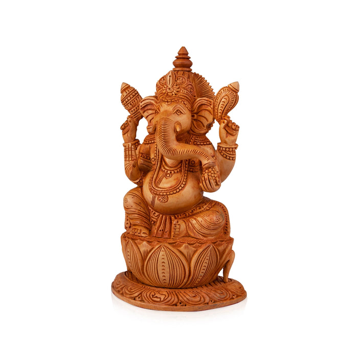 Ganesh Murti Sitting On Flower - 8 x 5 Inches | Wooden Statue/ Ganpati Murti/ Vinayaka Statue for Pooja