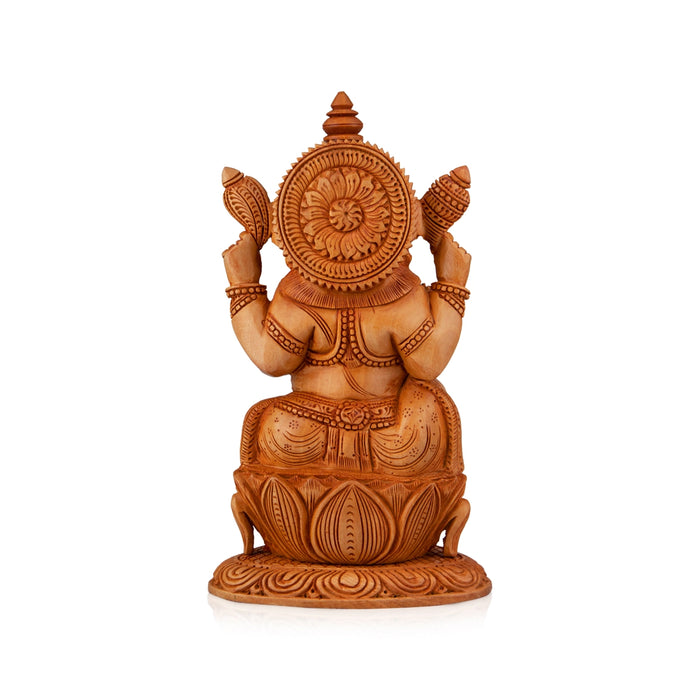 Ganesh Murti Sitting On Flower - 8 x 5 Inches | Wooden Statue/ Ganpati Murti/ Vinayaka Statue for Pooja