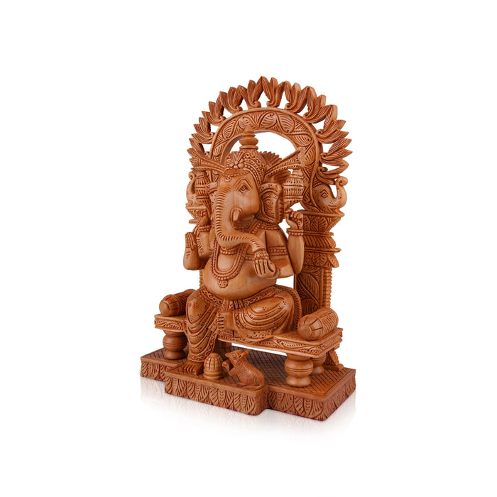 Ganesh Murti With Arch - 12 x 8 Inches | Wooden Statue/ Ganpati Murti/ Vinayaka Statue Sitting On Chowki for Pooja