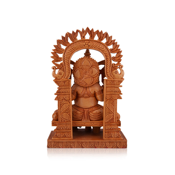 Ganesh Murti With Arch - 12 x 8 Inches | Wooden Statue/ Ganpati Murti/ Vinayaka Statue Sitting On Chowki for Pooja