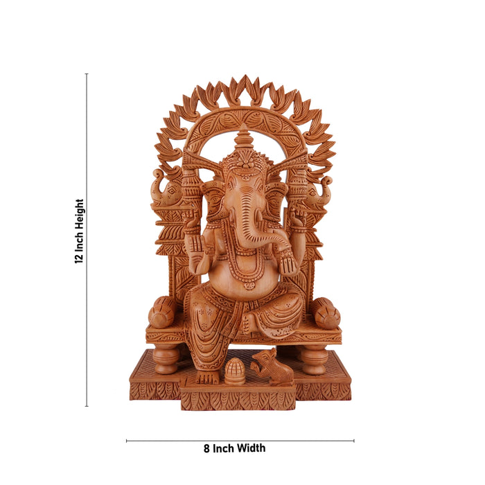 Ganesh Murti With Arch - 12 x 8 Inches | Wooden Statue/ Ganpati Murti/ Vinayaka Statue Sitting On Chowki for Pooja