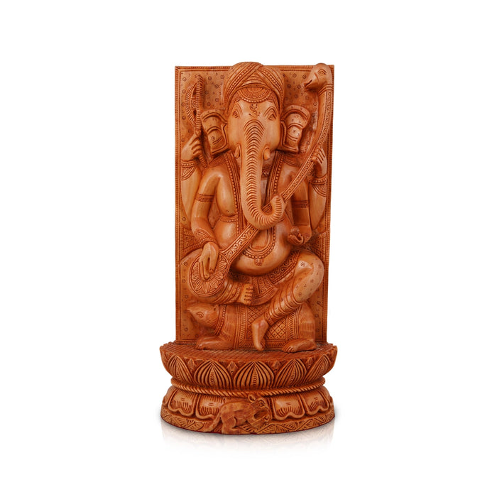 Ganesh Murti - 16 x 9 Inches | Wooden Statue/ Double Side Ganapati Idol/ Vinayagar Statue for Pooja - Wooden Murties