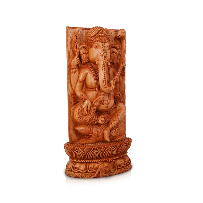 Ganesh Murti - 16 x 9 Inches | Wooden Statue/ Double Side Ganapati Idol/ Vinayagar Statue for Pooja - Wooden Murties