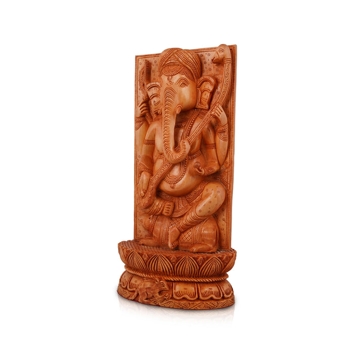 Ganesh Murti - 16 x 9 Inches | Wooden Statue/ Double Side Ganapati Idol/ Vinayagar Statue for Pooja - Wooden Murties