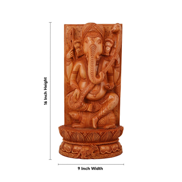 Ganesh Murti - 16 x 9 Inches | Wooden Statue/ Double Side Ganapati Idol/ Vinayagar Statue for Pooja - Wooden Murties