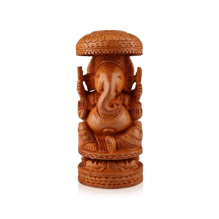 Chatri Ganesh Murti - 8 x 4 Inches | Wooden Statue/ Ganpati Murti/ Vinayaka Statue for Pooja