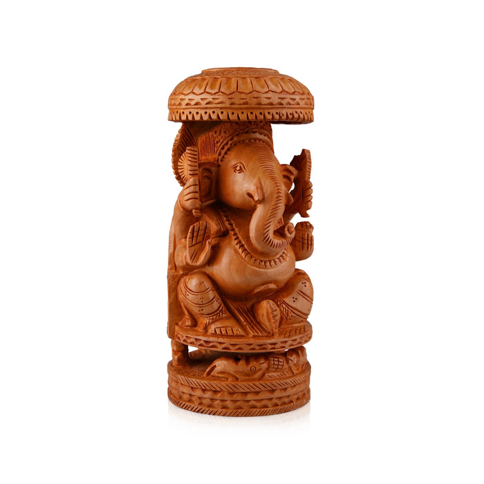 Chatri Ganesh Murti - 8 x 4 Inches | Wooden Statue/ Ganpati Murti/ Vinayaka Statue for Pooja