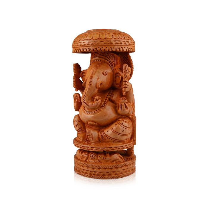 Chatri Ganesh Murti - 8 x 4 Inches | Wooden Statue/ Ganpati Murti/ Vinayaka Statue for Pooja