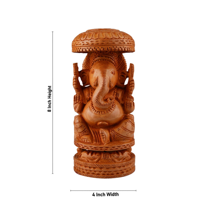 Chatri Ganesh Murti - 8 x 4 Inches | Wooden Statue/ Ganpati Murti/ Vinayaka Statue for Pooja