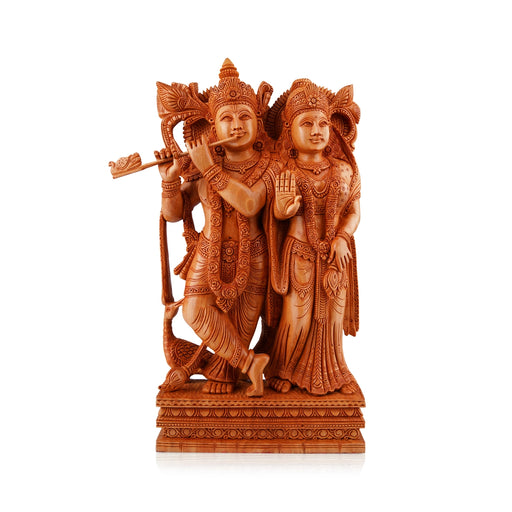 Radha Krishna Murti - 12 x 7 Inches | Wooden Statue/ Radha Krishna Idol Standing On Chowki for Pooja - Wooden Murties
