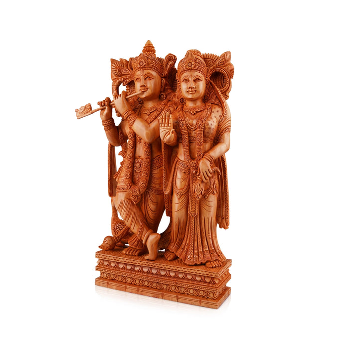 Radha Krishna Murti - 12 x 7 Inches | Wooden Statue/ Radha Krishna Idol Standing On Chowki for Pooja - Wooden Murties