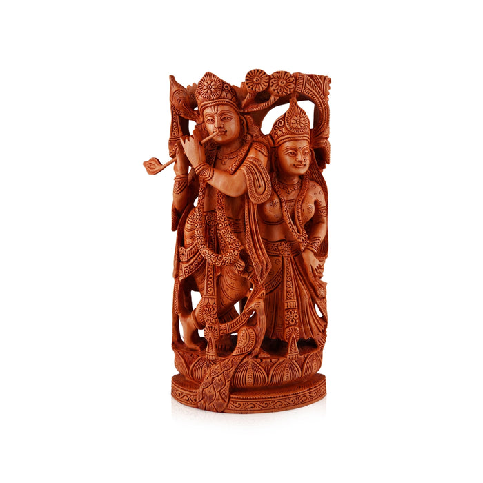 Radha Krishna Murti - 12 x 6 Inches | Wooden Statue/ Radha Krishna Idol Standing On Kamal Flower for Pooja - Wooden Murties