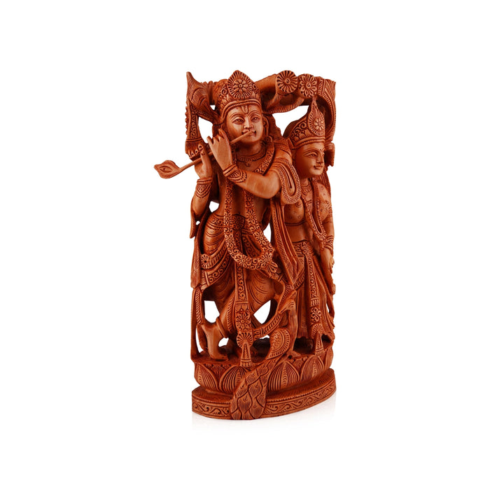 Radha Krishna Murti - 12 x 6 Inches | Wooden Statue/ Radha Krishna Idol Standing On Kamal Flower for Pooja - Wooden Murties