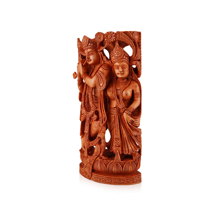 Radha Krishna Murti - 12 x 6 Inches | Wooden Statue/ Radha Krishna Idol Standing On Kamal Flower for Pooja - Wooden Murties