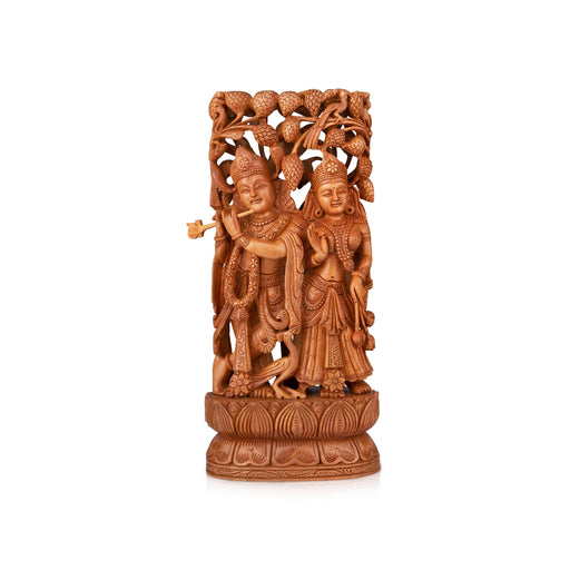 Radha Krishna Murti - 15 x 7 Inches | Wooden Statue/ Radha Krishna Idol Standing Under Tree for Pooja - Wooden Murties