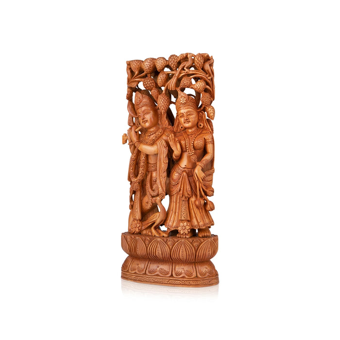 Radha Krishna Murti - 15 x 7 Inches | Wooden Statue/ Radha Krishna Idol Standing Under Tree for Pooja - Wooden Murties