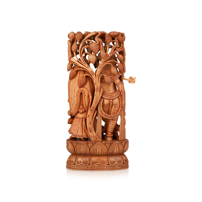 Radha Krishna Murti - 15 x 7 Inches | Wooden Statue/ Radha Krishna Idol Standing Under Tree for Pooja - Wooden Murties