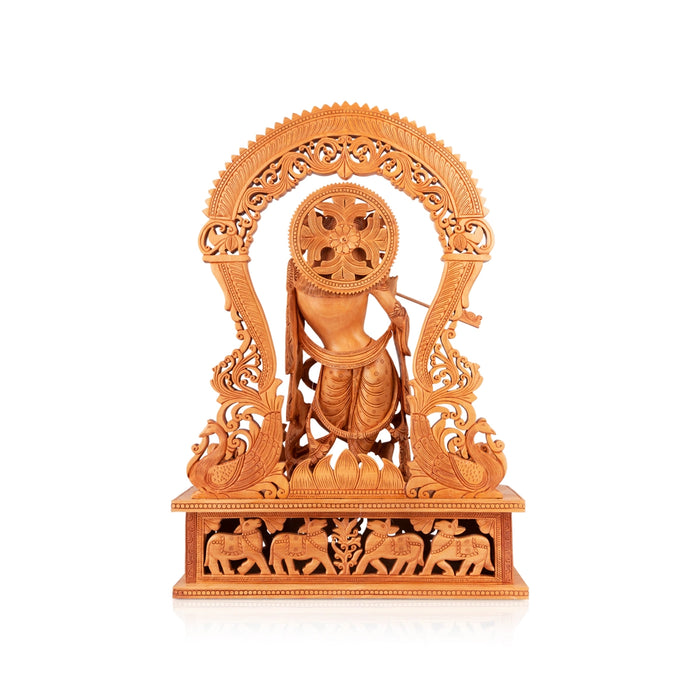 Krishna Murti - 20 x 14 Inches | Wooden Statue/ Krishna Statue/ Krishna Idol for Pooja